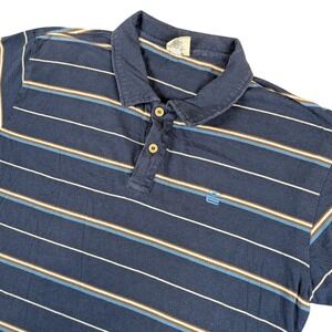 Machine Mens Navy Blue Striped Short Sleeve Cotton Polo Shirt Large